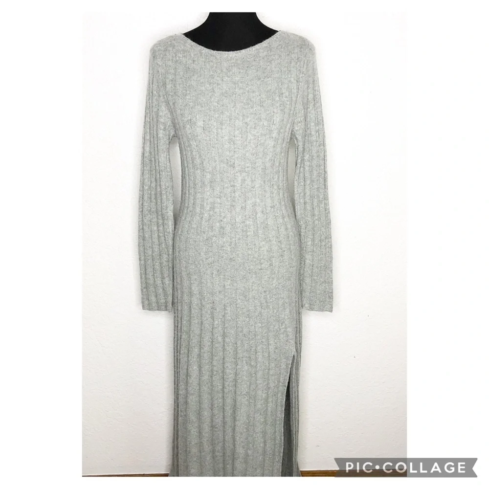 Abercrombie Fitch gray ribbed sweater knit side slit maxi dress size Medium NWT